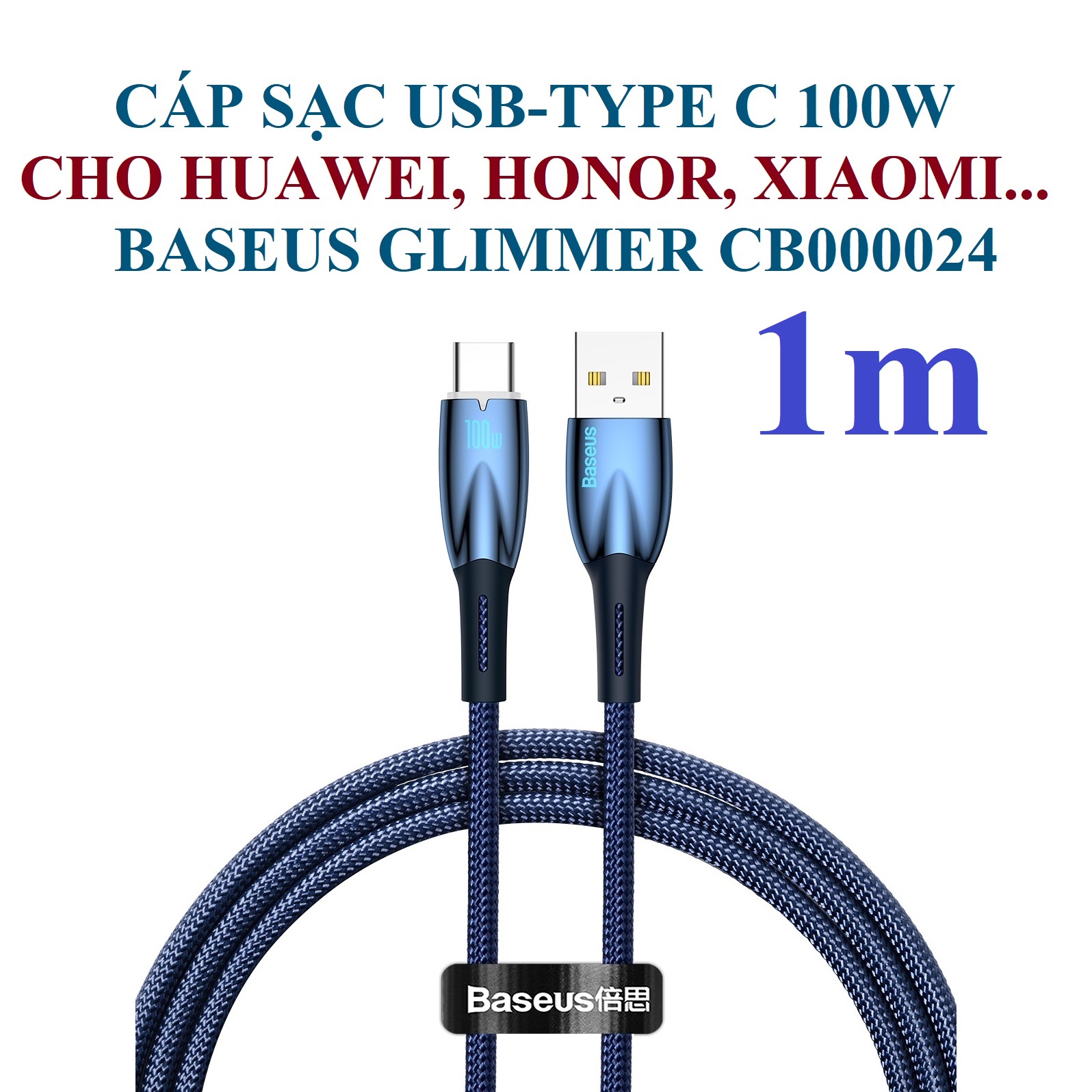 Cáp sạc 100W Usb-C cho các thiết bị huawei Honor Baseus Glimmer CB000024 _ Hàng chính hãng