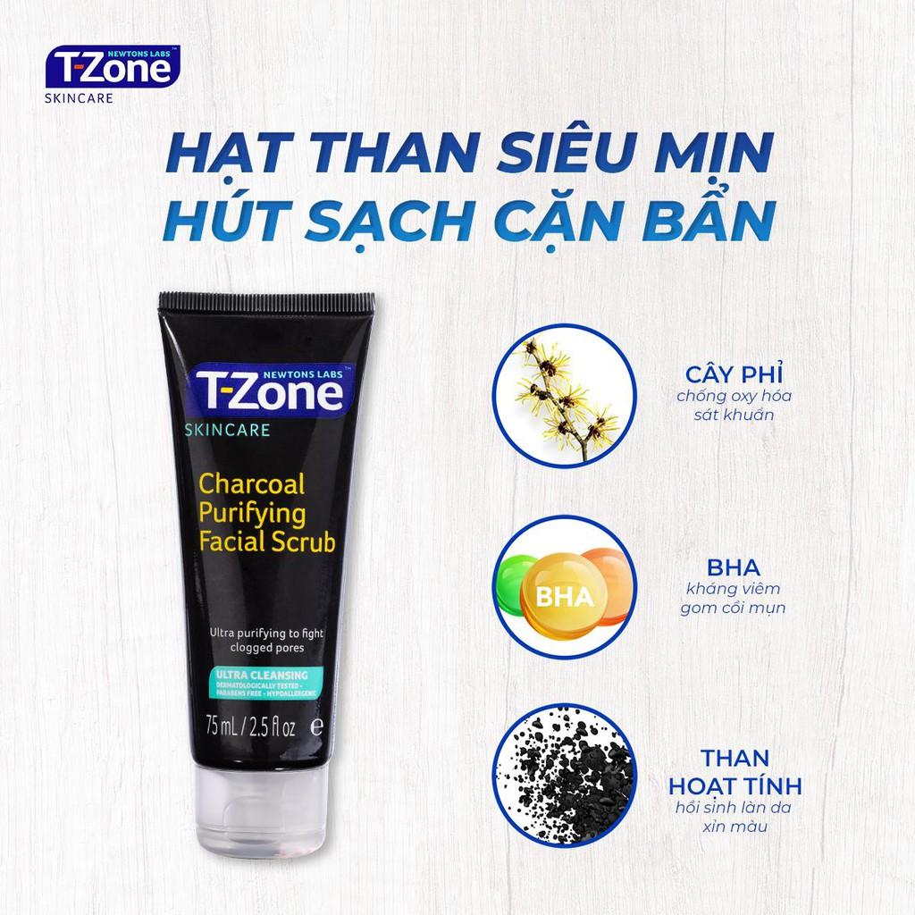 Tẩy tế bào chết than hoạt tính T-Zone charcoal purifying facial scrub 75ml