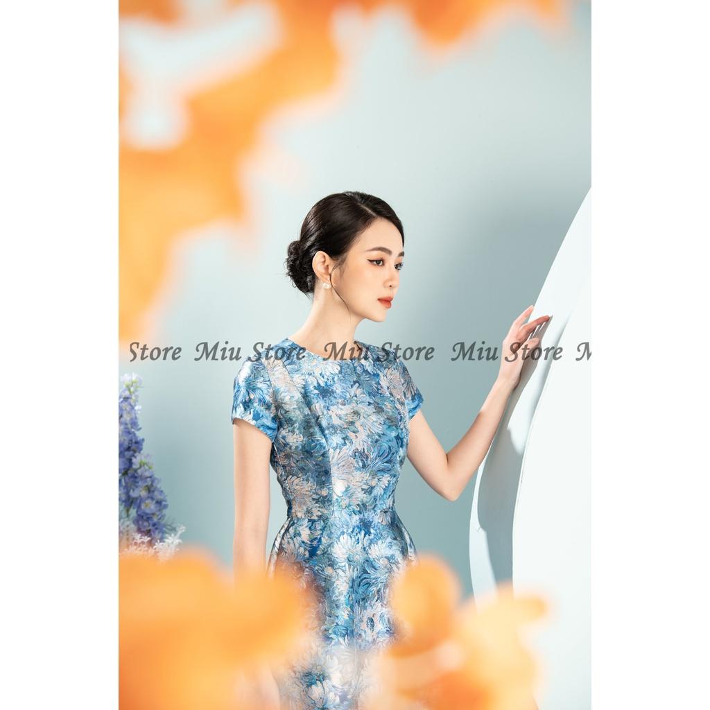 Đầm thiết kế gấm mềm họa tiết sang trọng cao cấp thanh lịch MIUSTORE D00304X