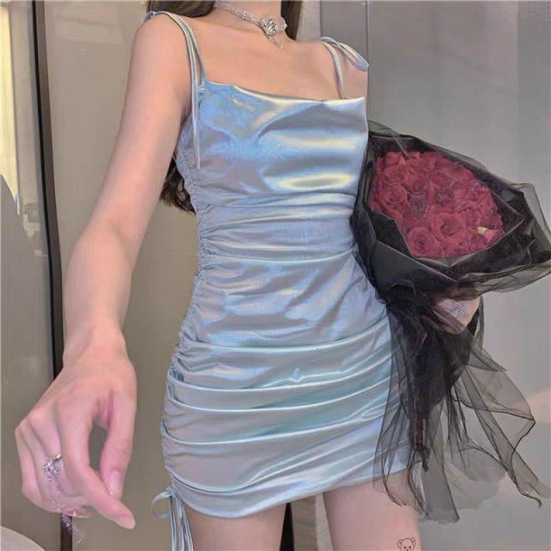 Đầm Vải Phị Lụa Dây Rút Body Ôm Dáng Gợi Cảm Hở Lưng Dành Cho Nữ