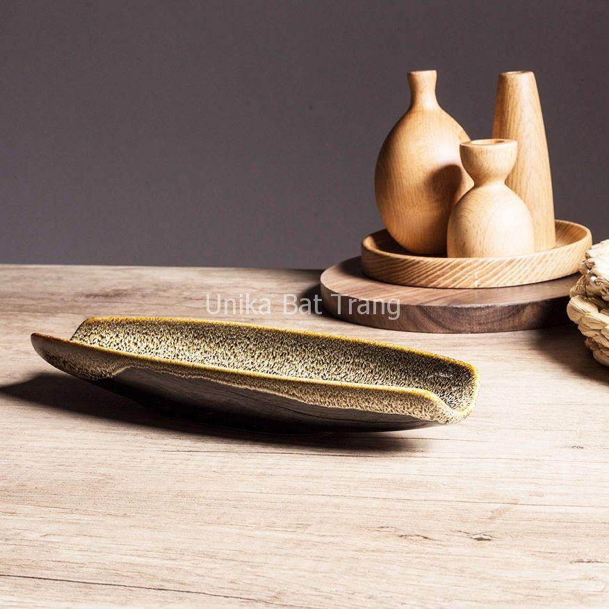 Đĩa Thuyền Men Gấm Vàng - Đĩa Hình Thuyền - Kiệt Tác Bàn Ăn Cao Cấp - Gốm Sứ Bát Tràng