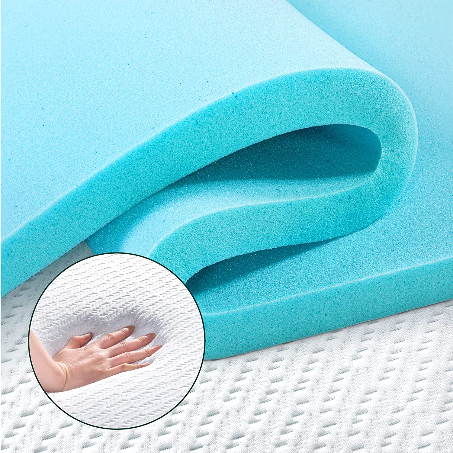 Topper Zinus Memory Foam Siêu Mát Bọc Vải Giảm Nhiệt - 2 Inch Ultra Cool Gel Memory Foam Mattress Topper with Cooling Cover