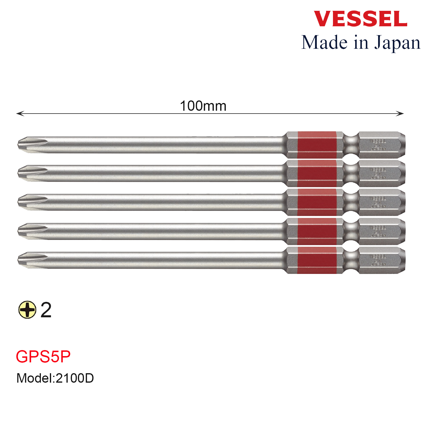 Bộ 05 cái mũi vặn vít 1 đầu mũi chữ thập - Vessel (Nhật Bản)