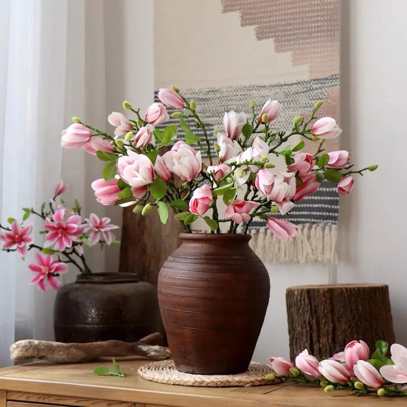 Cành hoa mộc lan cao su 3 bông 1 nụ - Dài 60cm - Cây giả, hoa lụa Decor trang trí nhà cửa