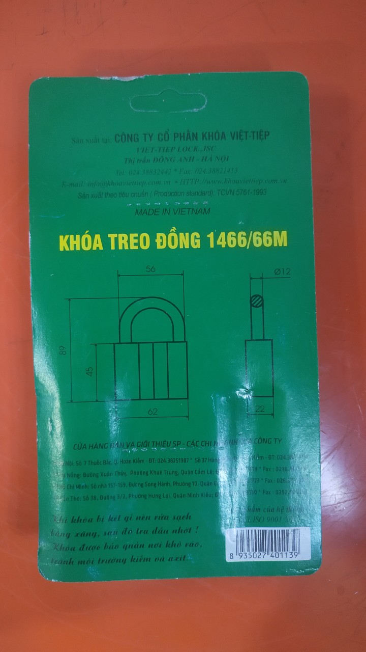 KHÓA TREO ĐỒNG VIỆT TIỆP CỠ LỚN 0166M PHI 12