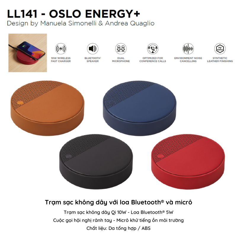 Trạm sạc không dây bọc da LEXON với loa bluetooth và micro - OSLO ENERGY + - Hàng chính hãng