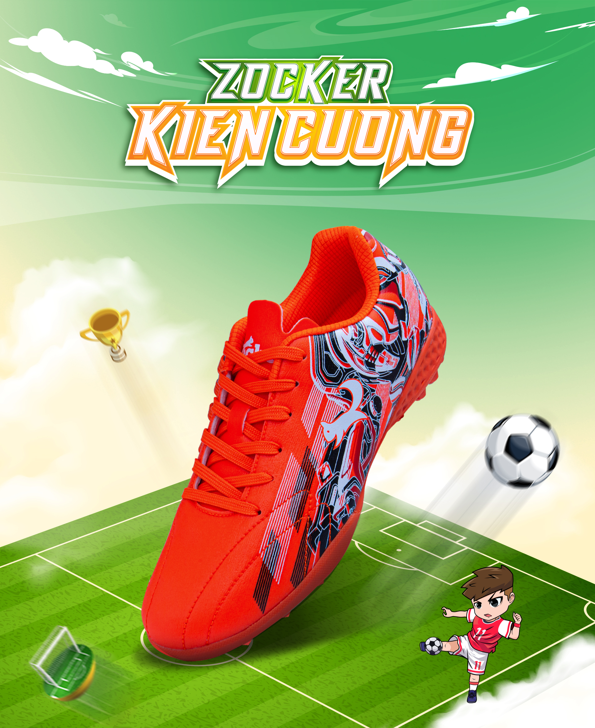 Giày đá bóng trẻ em Zocker Kiên Cường Orange/Black - Êm - Bền - Bảo Vệ Chân Tránh Chấn Thương Cho Bé Nhờ Công Nghệ Ma Sát Kép - Tặng Túi Chính Hãng