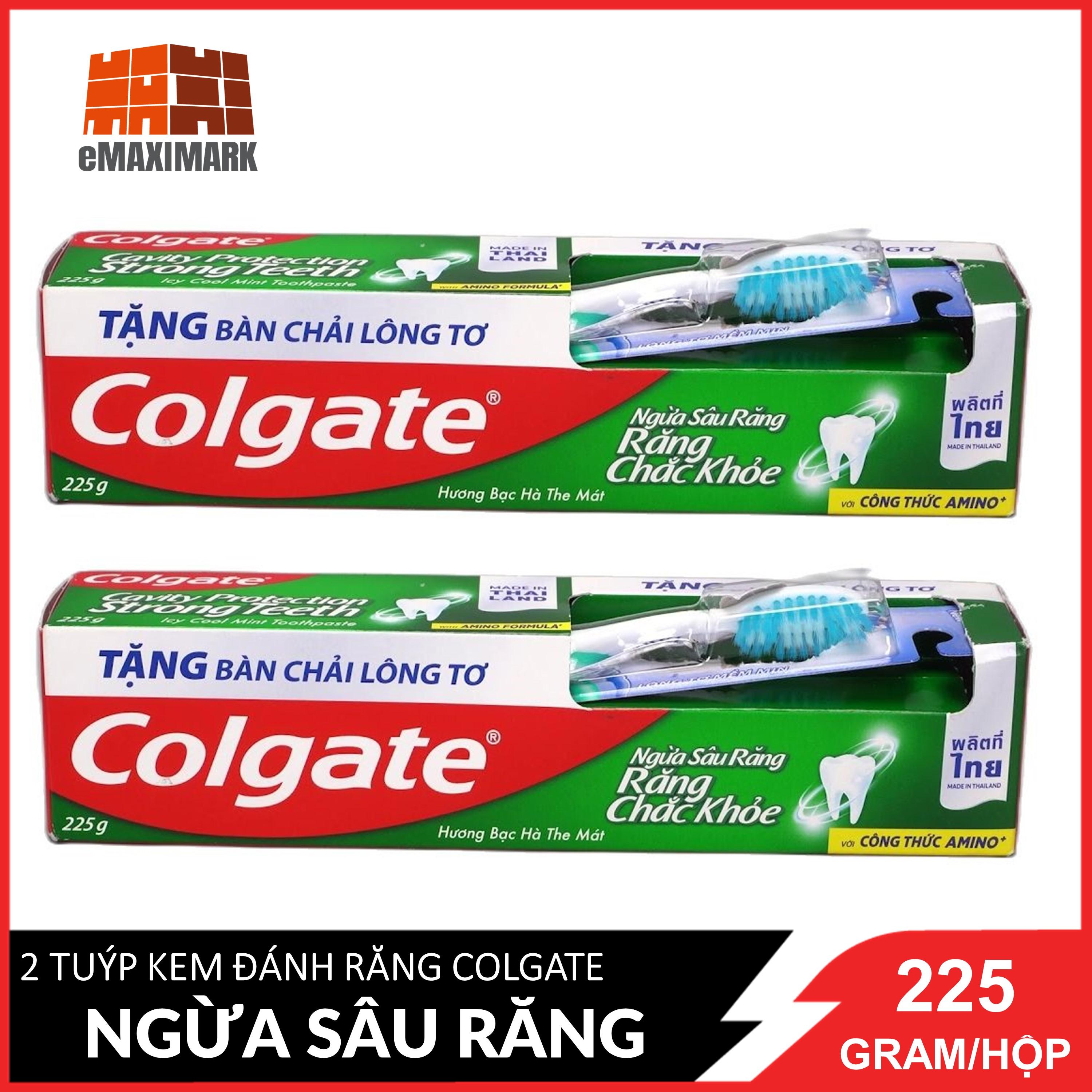 Combo 2 Kem đánh răng Colgate ngừa sâu răng tối đa 225g/hộp tặng bàn chải đánh răng