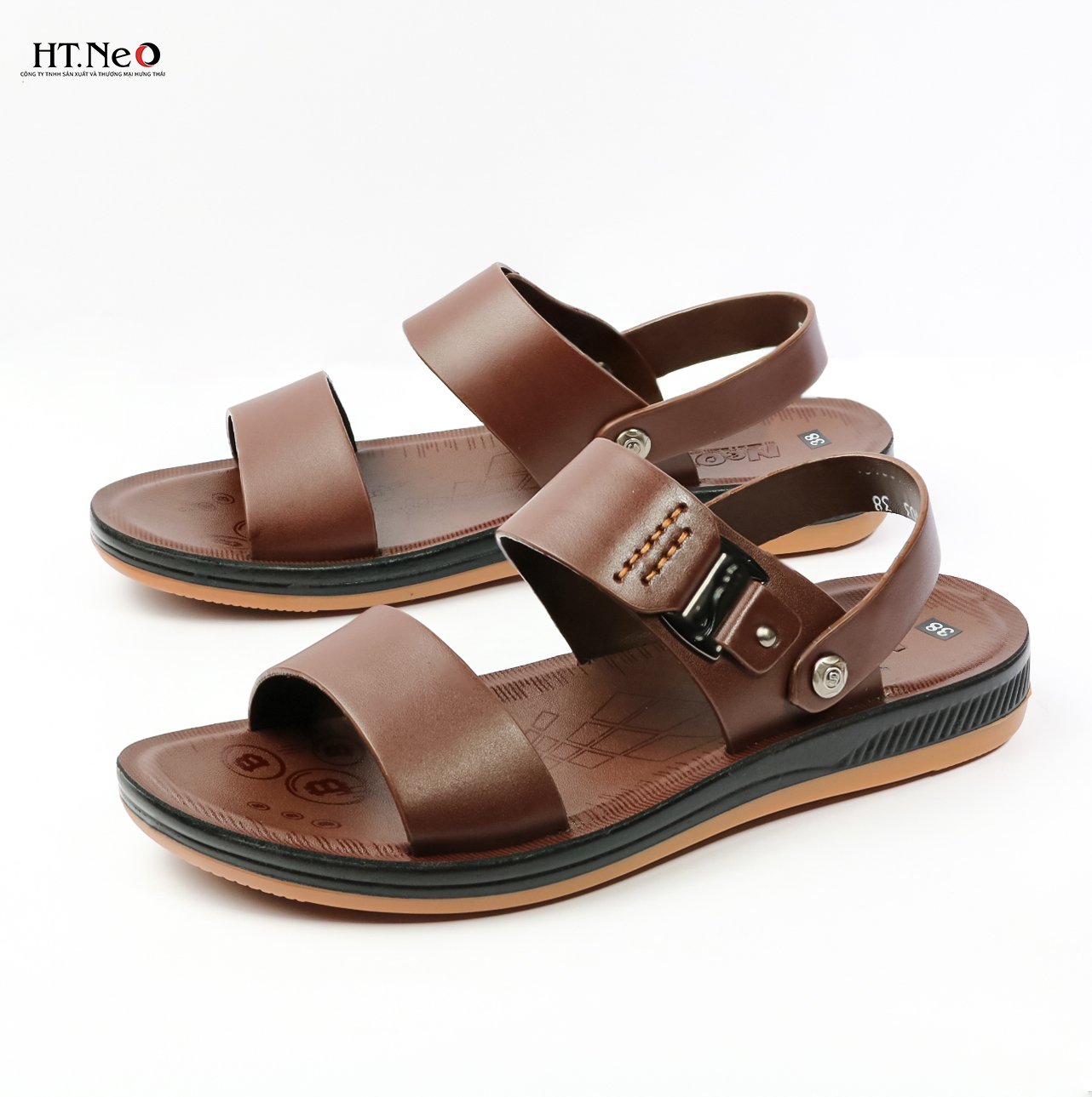 Sandal nam HT.NEO 100% da bò mềm mại, đế cao su nguyên khối, khâu may chân quai siêu chắc chắn SD94 cao cấp