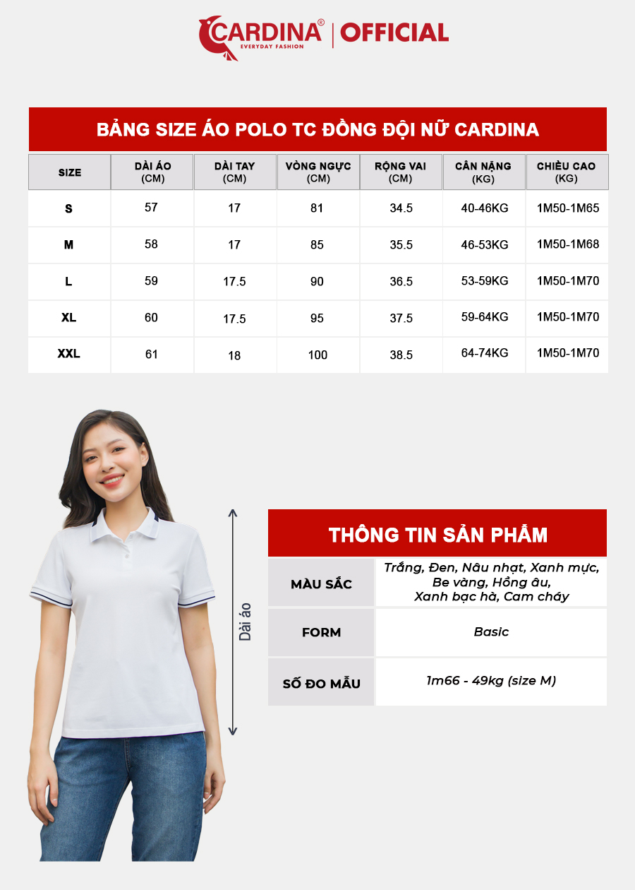 Áo Polo Nữ CARDINA Chất Cotton TC Cao Cấp Áo Thun Cổ Bẻ Cộc Tay Mềm Mại Siêu Mát 3APF02
