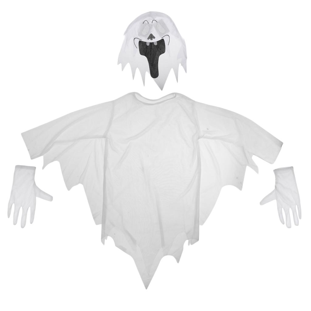 White Ghost Gown with Hoodie Mask and Gloves Child Halloween Costume