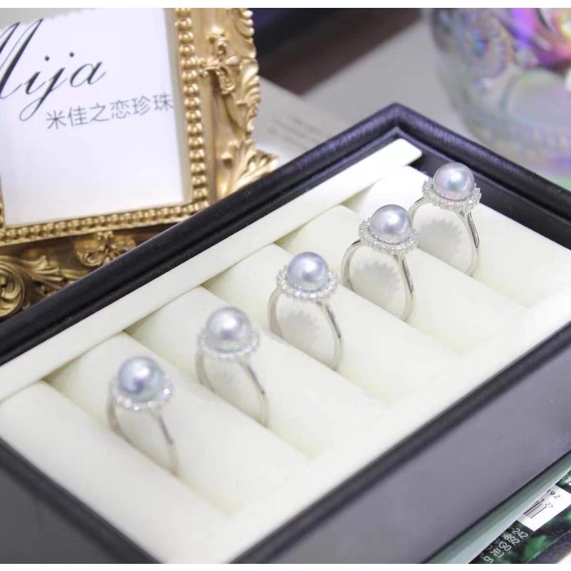 Nhẫn Bạc 925 Gắn Hạt Nụ 9 Ly Màu Xám Thanh Lịch - Trường Thịnh Ngọc Trai