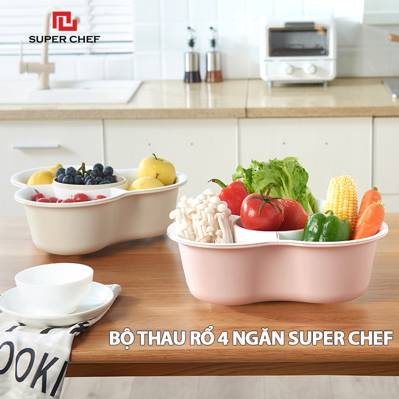 Bộ Thau Và Rổ 4 Ngăn Ăn Lẩu Super Chef Siêu Tiện Lợi, Sang Trọng