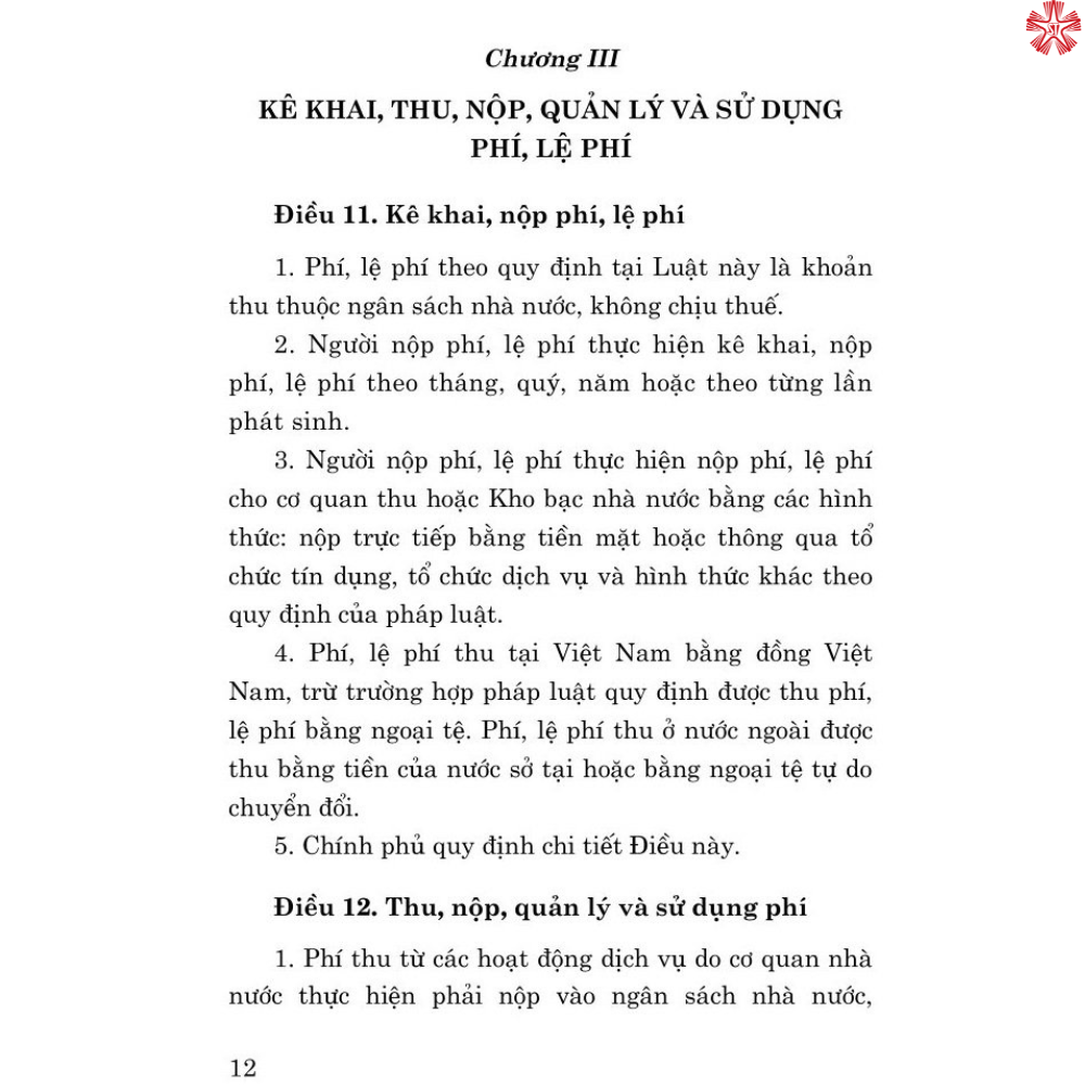 Luật phí và lệ phí năm 2015 (sửa đổi, bổ sung năm 2017, 2018, 2020, 2023) bản in 2024