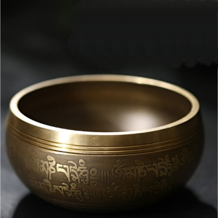 Chuông xoay tây tạng Nepal đồng vàng đường kính 9.5cm, nhiều hoạ tiết
