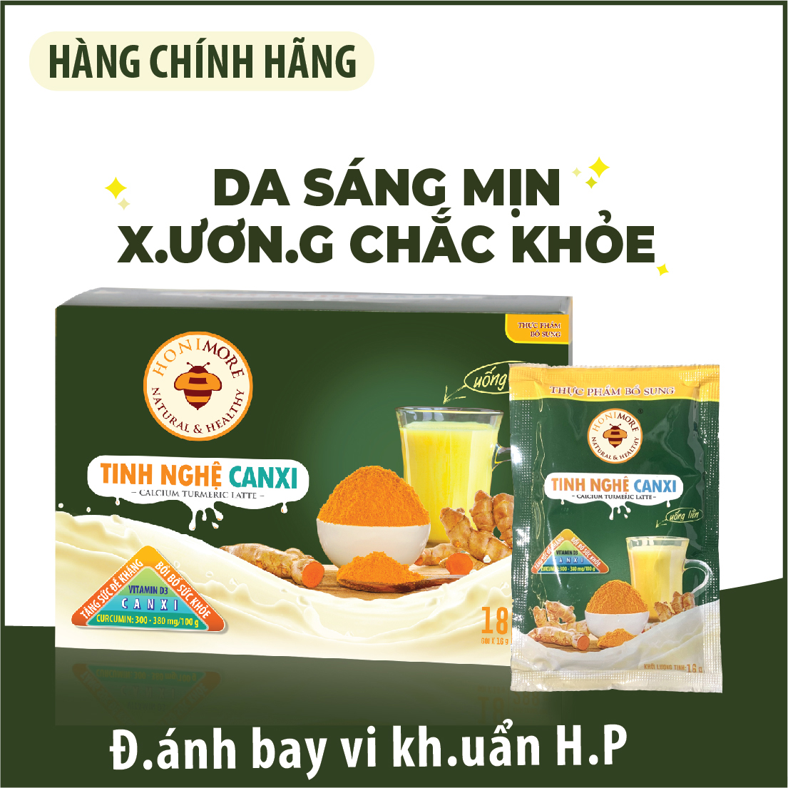 Hộp quà sức khỏe Thần hoa - Bộ 2 hộp Tinh nghệ canxi Honimore 288g - chắc xương, khỏe dạ dày