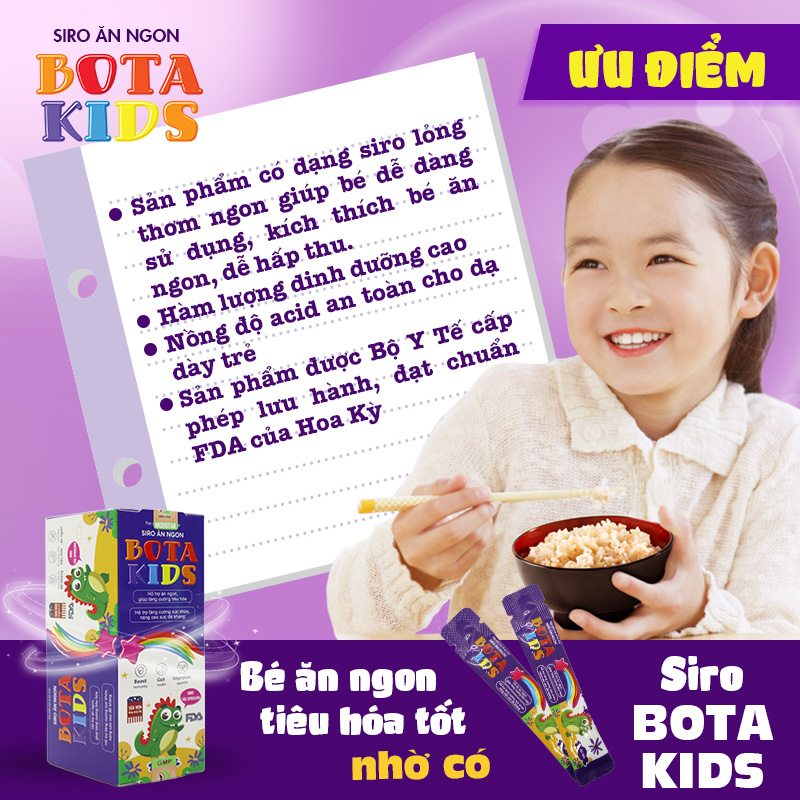 Siro Ăn Ngon Bota Kids - Giúp Bé Hết Biếng Ăn, Tăng Cân Tốt, Tiêu Hoá Khỏe, Tăng Đề Kháng Hộp 30 gói