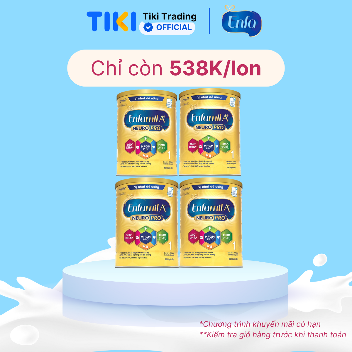 Combo 4 lon sữa bột Enfamil A+ NeuroPro 1 với 2’-FL HMO cho trẻ từ 0 – 6 tháng tuổi– 830g