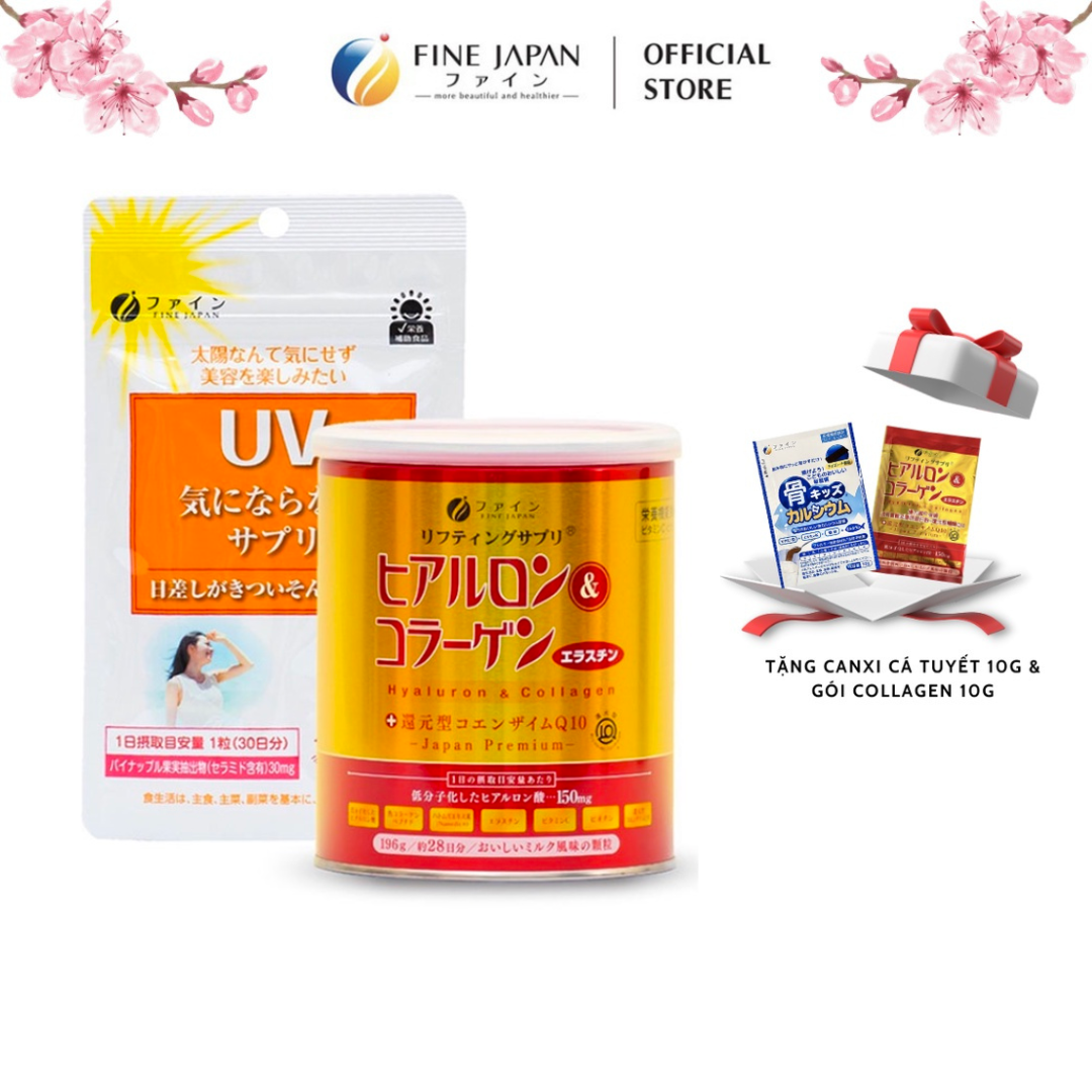 [Collagen lon 196g & UV] Combo Viên uống chống nắng FINE JAPAN giúp mịn, trắng da và hạn chế lão hoá 30 ngày