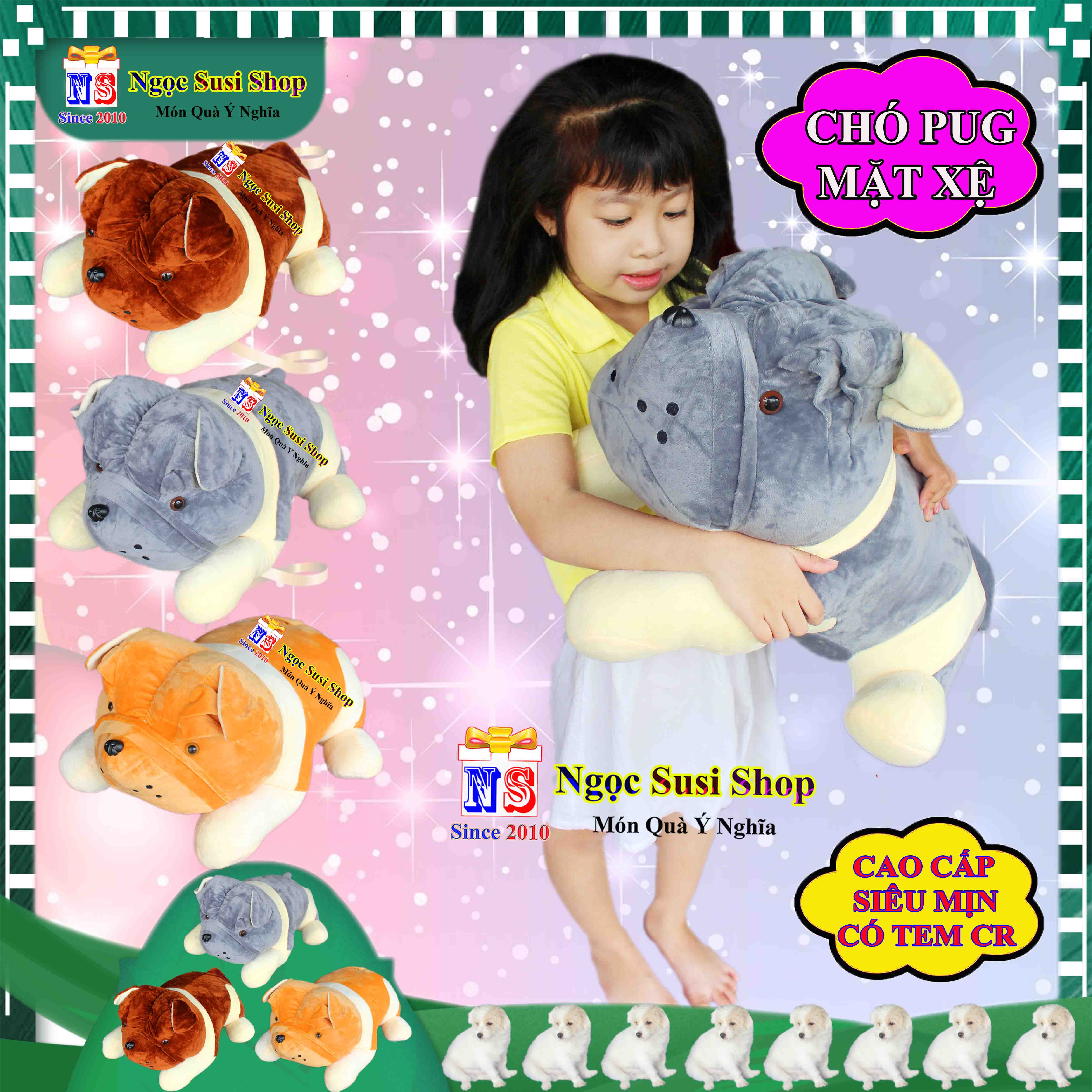 GỐI ÔM THÚ BÔNG CON CHÓ PUG MẶT XỆ SIÊU DỄ THƯƠNG CHO BÉ ÔM NGỦ - GẤU BÔNG HÌNH CON CHÓ PUG MẶT XỆ SIÊU ĐẸP