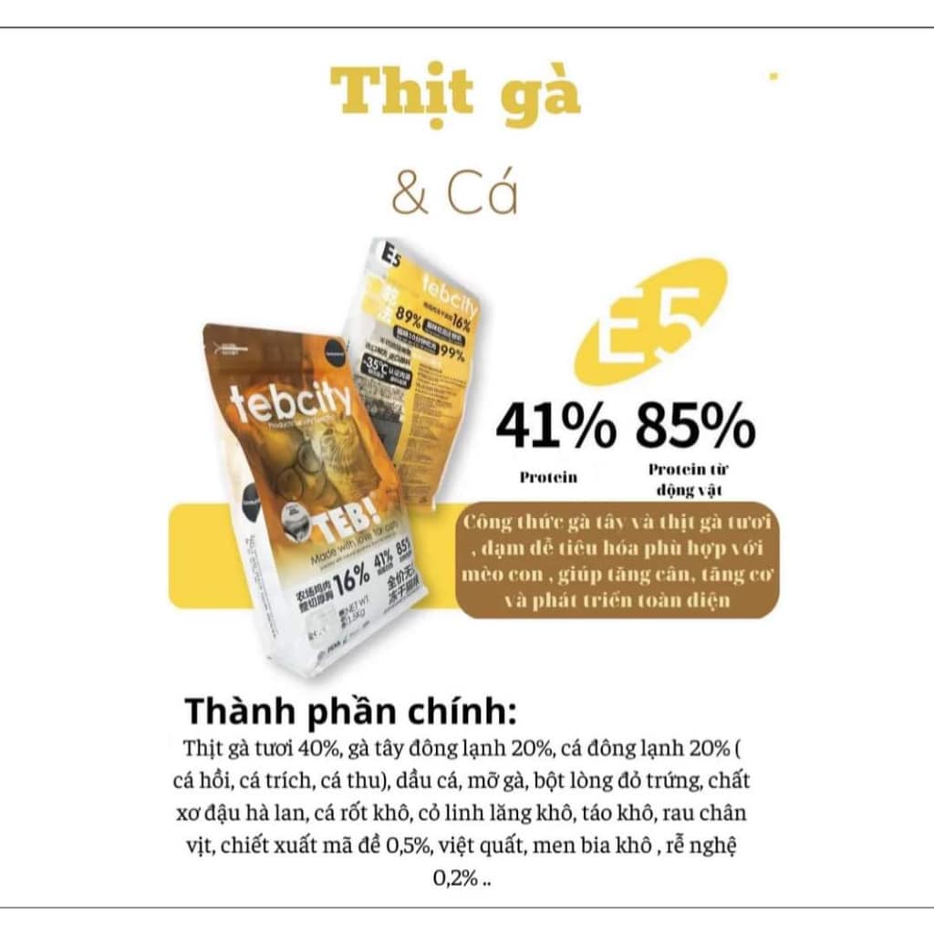 Thức Ăn Hạt khô Cho Mèo Mọi Lứa Tuổi Không Độn Ngũ Cốc TEB CITY GRAINFREE 1,5kg -  YonaPetshop