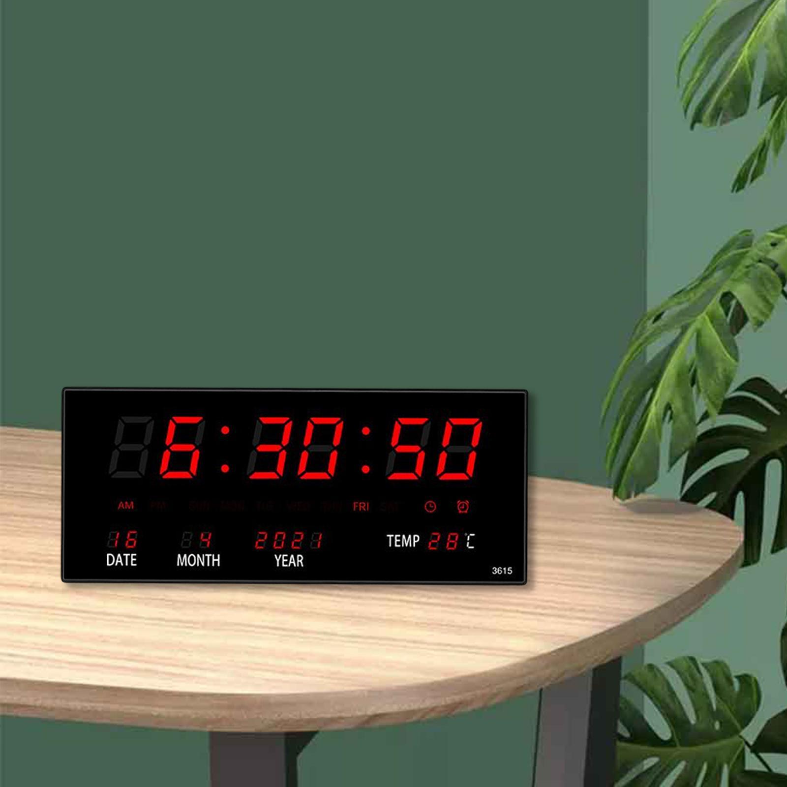 Rectangle Large Display Digital Clock with Date, Week, Indoor Temperature, Wall Clock for Kitchen, Office, Garage, Shop, Home