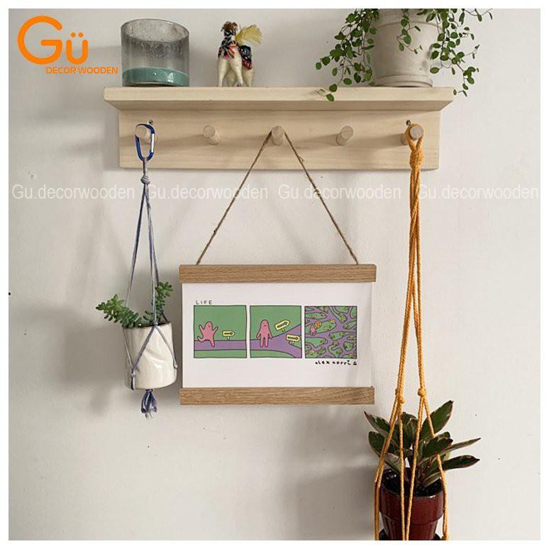 Móc Gỗ Gắn Tường - Kệ Gỗ Treo Tường Kèm Móc Trang Trí Nhà Cửa GU DECOR WOODEN