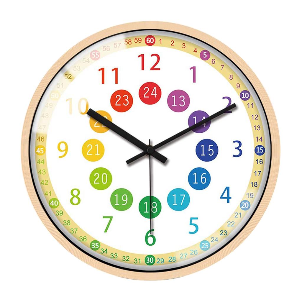Wall Clock Kids Bedroom Battery Operated 12" Learning Clock Black Hands