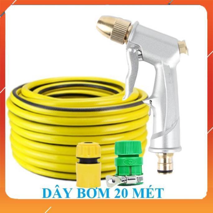 Vòi Xịt️Evoucher Bộ dây vòi xịt nước rửa xe, tưới cây , tăng áp 3 lần, loại 20m 206701 đầu đồng, cút, nối PE