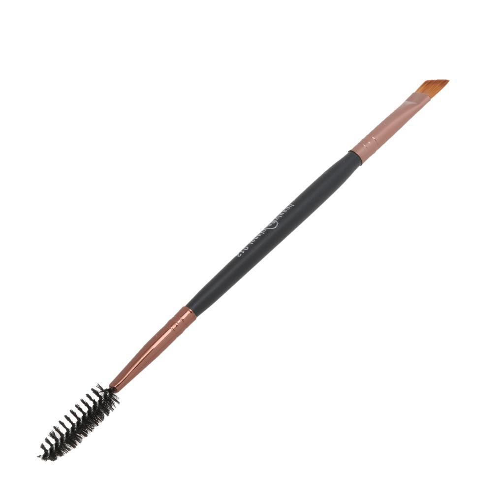 Cosmetic Makeup Wood Handle Double Eyebrow Brush + Eyebrow Comb Black