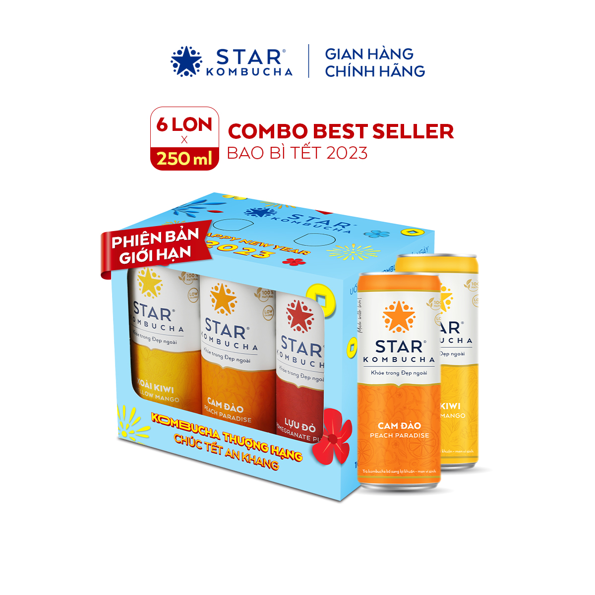 Lốc 6 lon thức uống lên men STAR KOMBUCHA mix vị