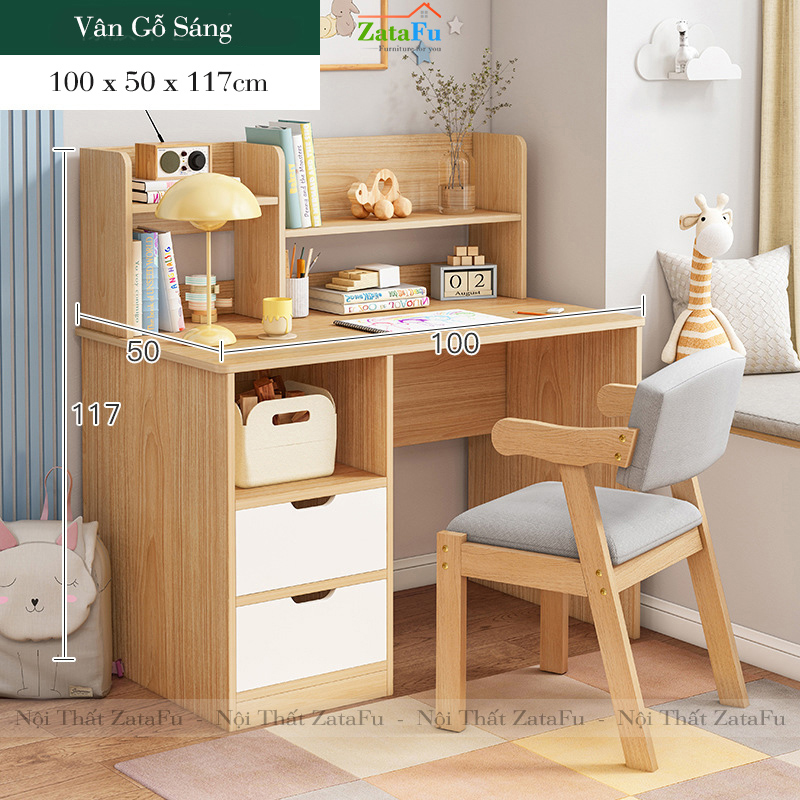 Bàn Học Cho Bé Có Kệ Sách Ván MDF dày 17mm BLV-34 ZataFu