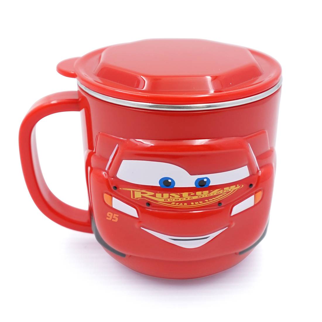 Ly cốc giữ nhiệt Disney hình xe đua Car Mcqueen 3D có nắp và quai cầm cho bé - 260ml