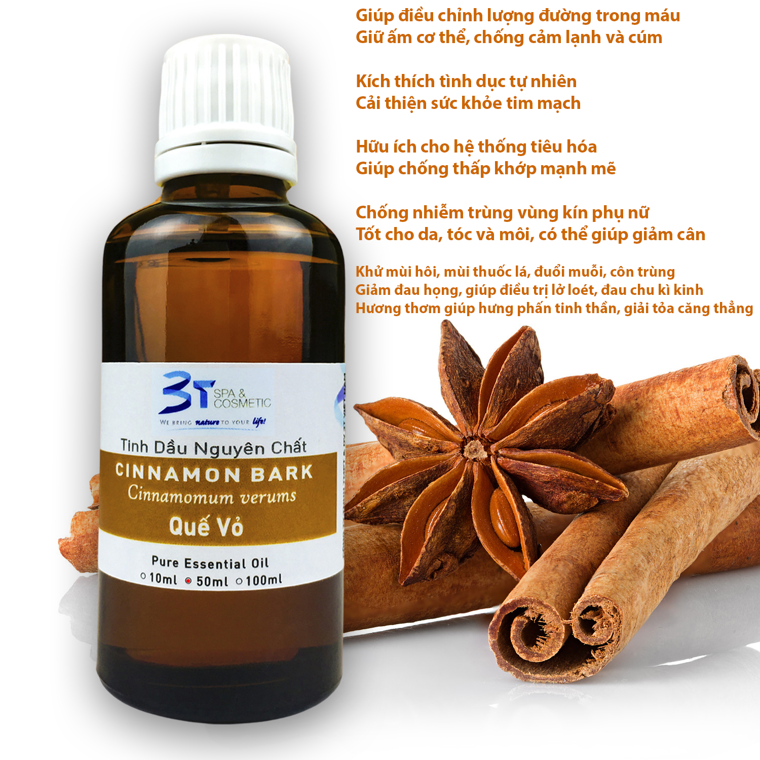 Tinh Dầu Quế Thiên Nhiên 3T (50ml) Nguyên Chất - Có Chứng Nhận Kiểm Nghiệm QUATEST 1