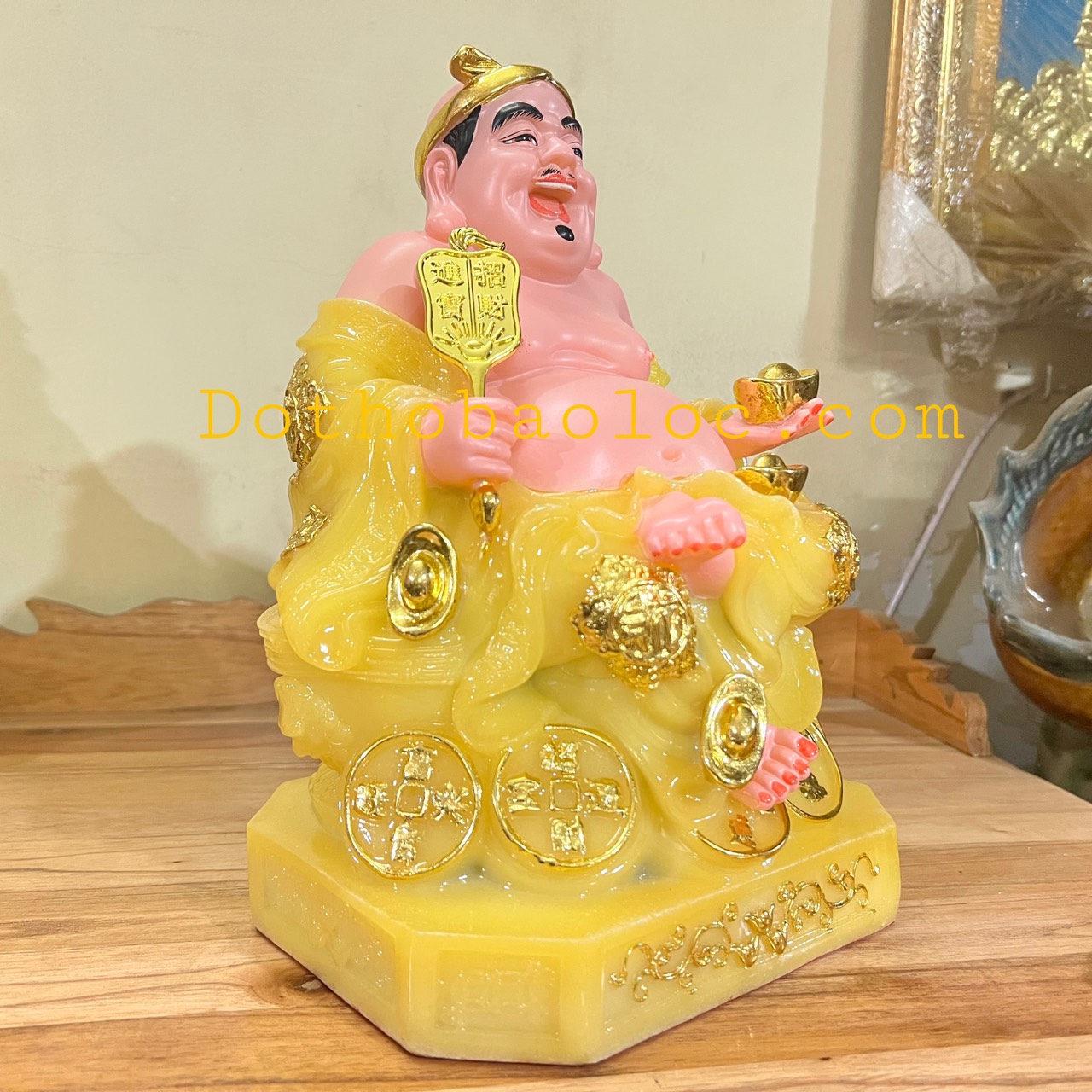 Tượng Thần Tài Thổ Địa bằng đá cao cấp nhập khẩu màu vàng cao 30cm