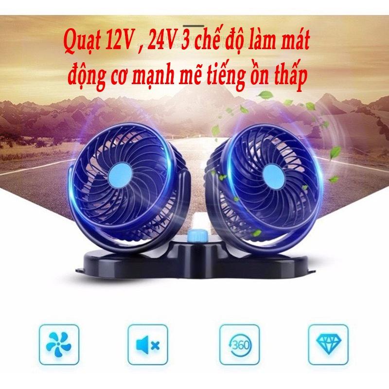 Quạt mini ô tô cắm tẩu 12v-24v, máy làm mát xe hơi, ô tô tải có 3 chế độ gió khác nhau xoay 360 độ