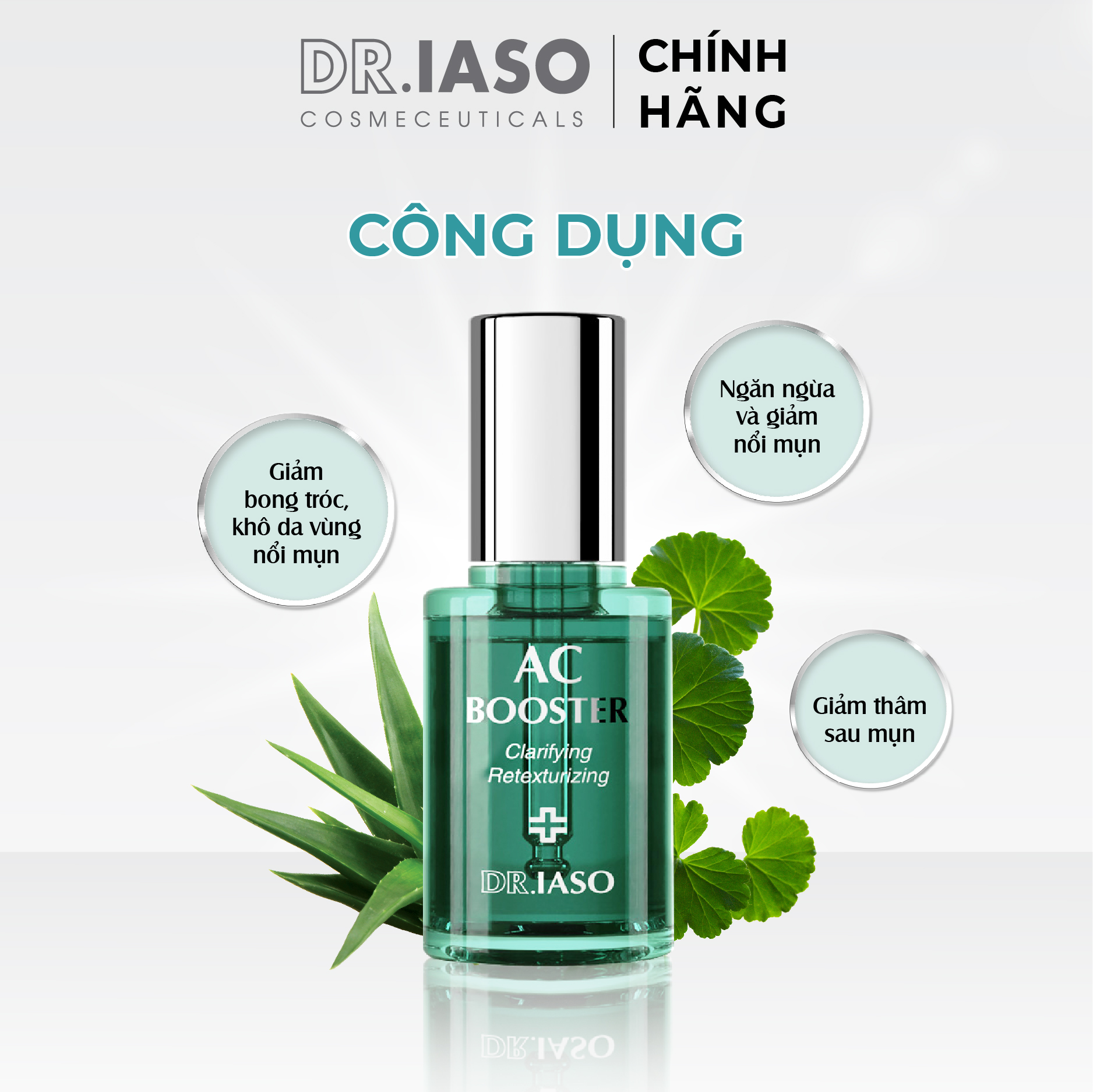 Combo 2 Tinh chất giúp kiểm soát dầu và giảm mụn Dr IASO Ac Booster 30ml - D41