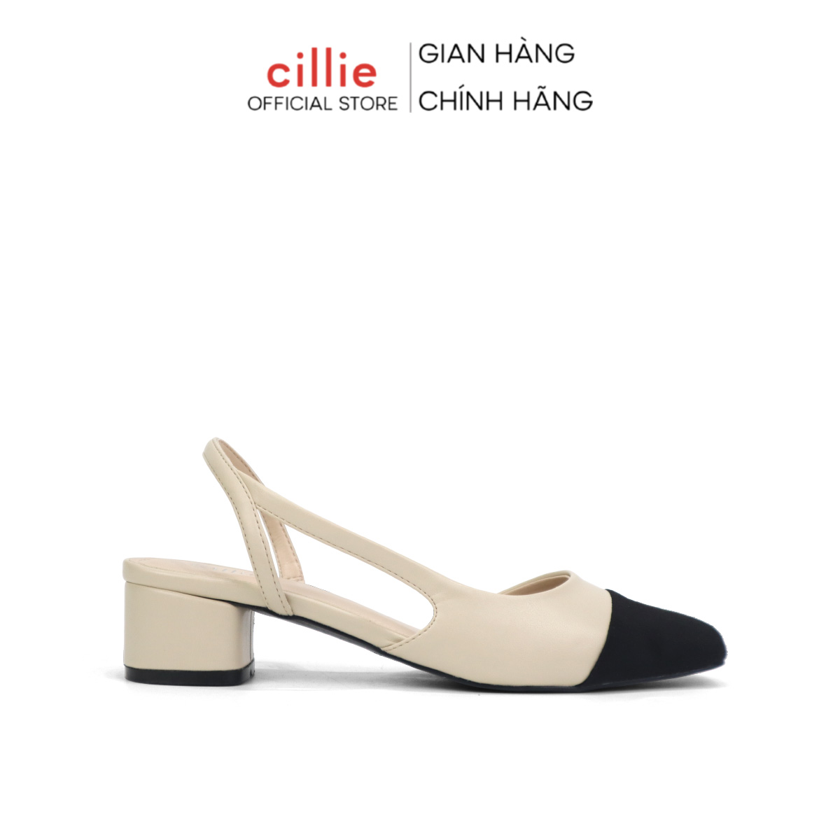 Giày sandal cao gót bít mũi phối màu thời trang Cillie 1114