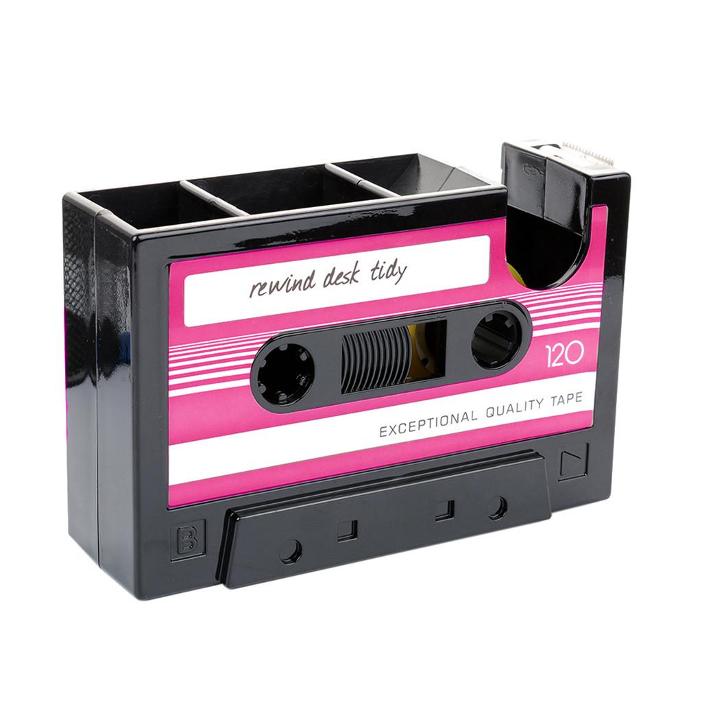 Vintage Cassette Style Tape Dispenser Pen Holder Pencil Container Stationery Organizer Tape Cutter