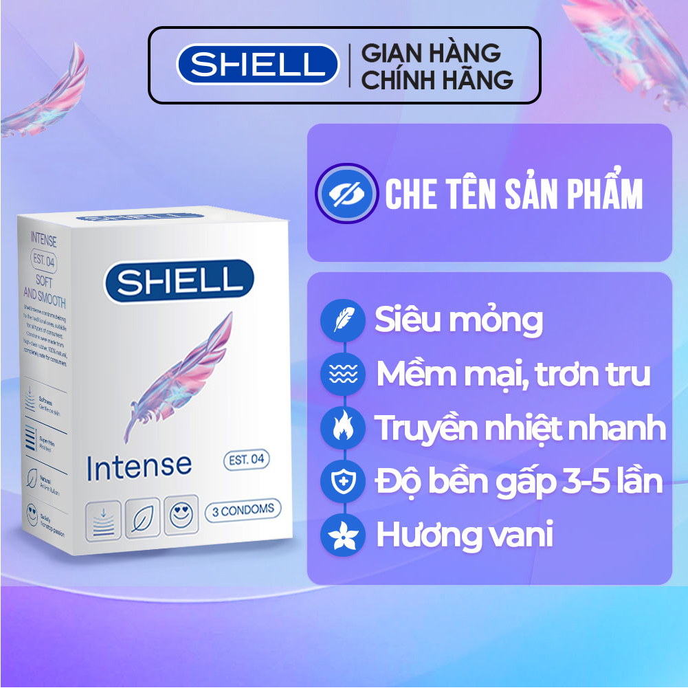 Bao cao su Shell Intense siêu mỏng 0.04mm - Hộp 3 cái | SHELL CHÍNH HÃNG