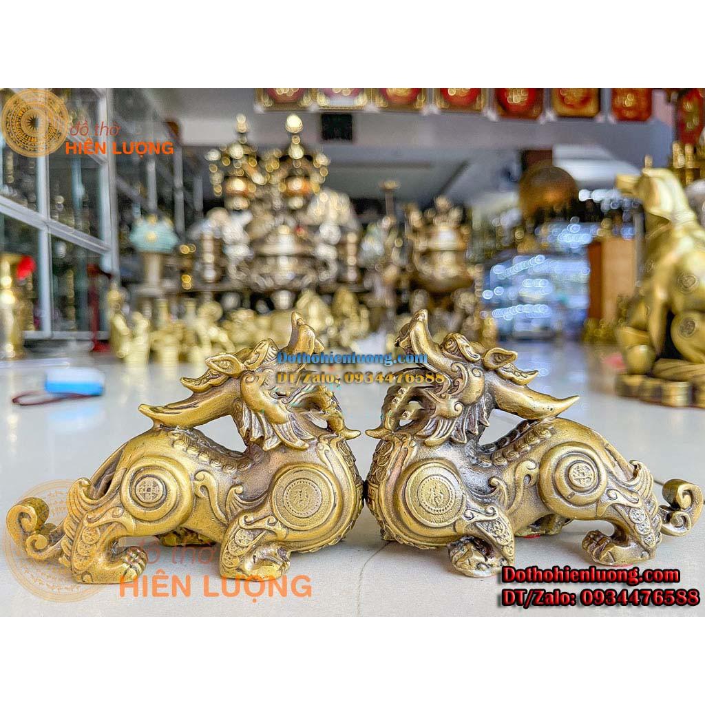 Đôi Tỳ Hưu Vẩy Tiền Tài Lộc Màu Vàng Bằng Đồng Phong Thủy Đẹp Các Cỡ