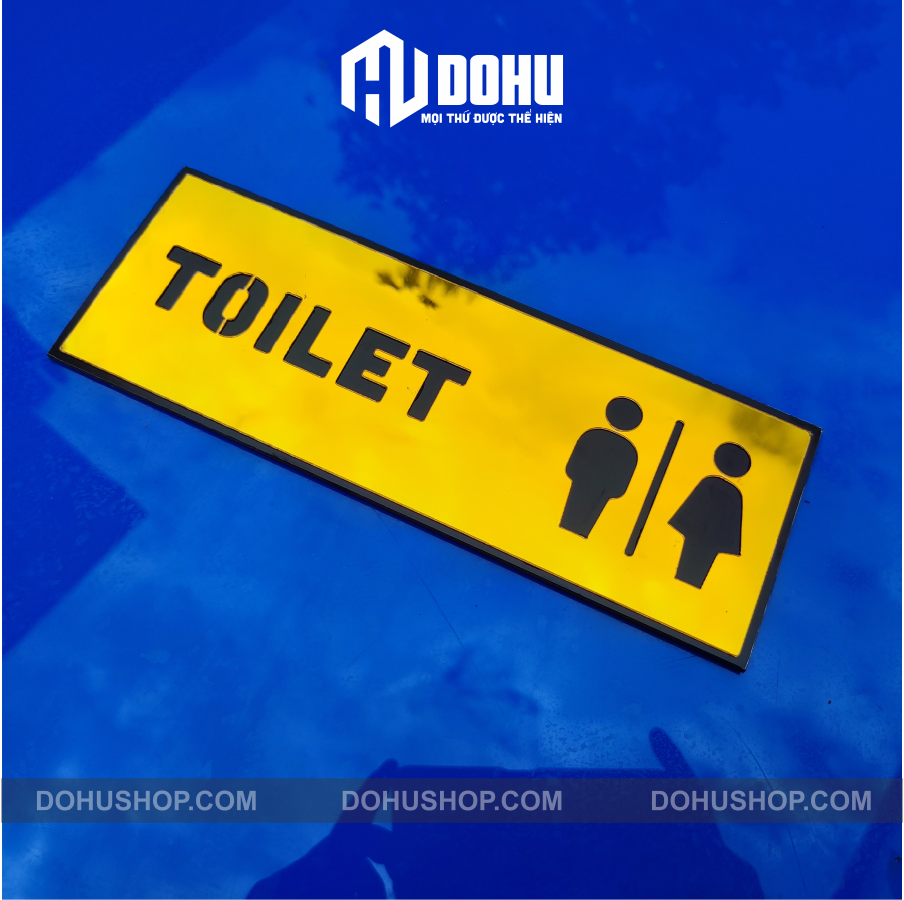 Bảng toilet, biển wc, bảng phòng vệ sinh gương vàng 25x9cm - có sẵn keo dán