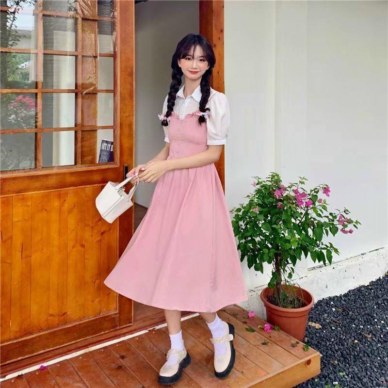 Đầm hai dây có bèo ngực