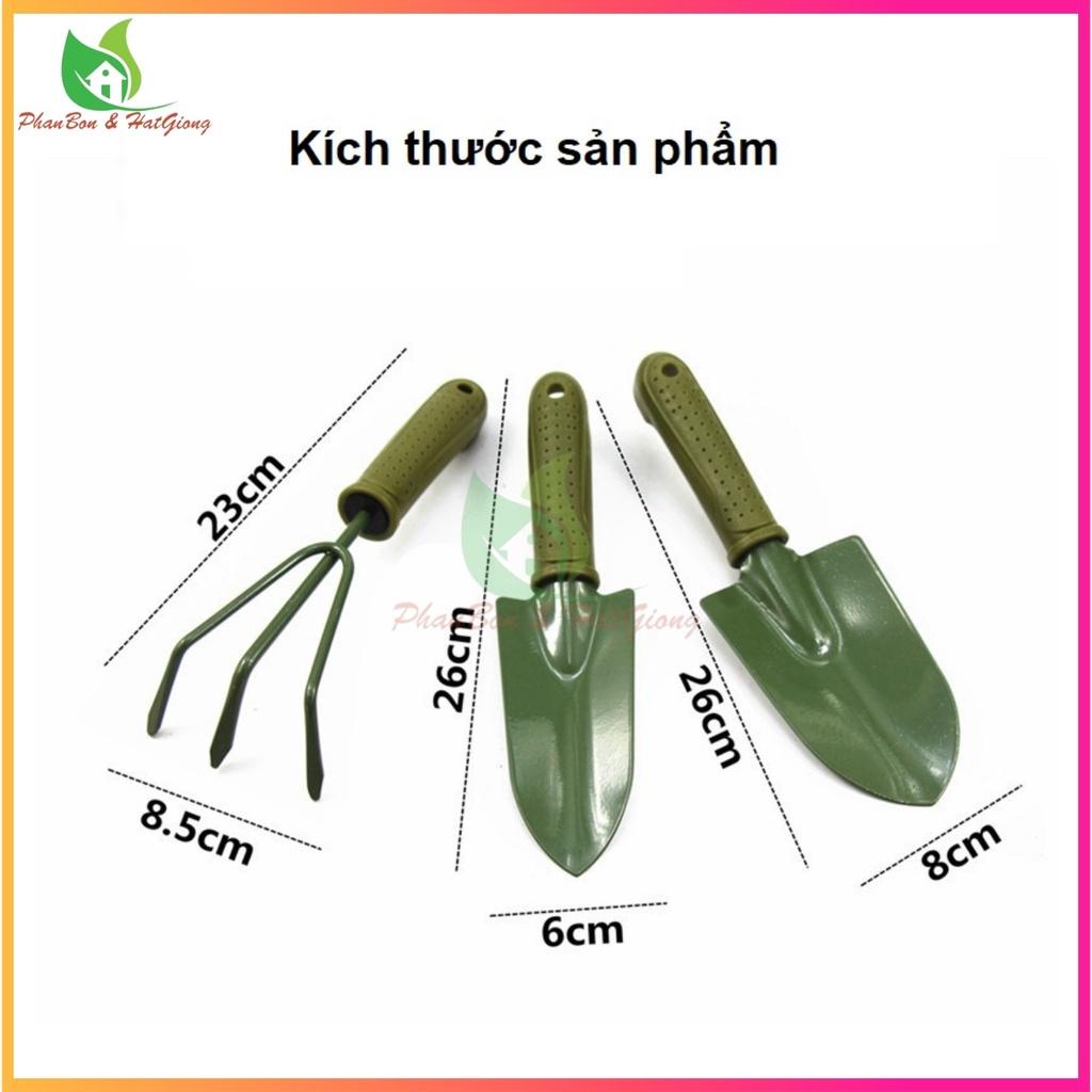 Bộ Dụng Cụ Làm Vườn 3 Món (Thép Xanh) Dùng Cào Đất, Xúc Đất Trồng Hoa, Rau Sạch, Cây Cảnh - Shop Phân Bón và Hạt Giống