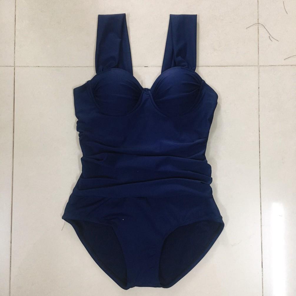 Set bikini liền mảnh nâng ngực che bụng kín đáo màu xanh đen