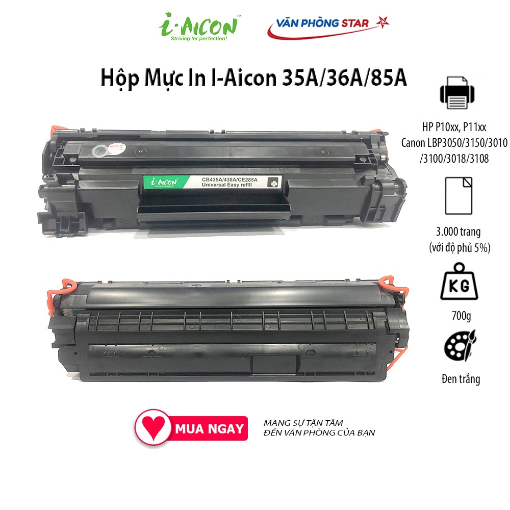 [hàng chính hãng] Hộp mực 35a/36A/85A thương hiệu I.aicon mã mực 35a/36A/85A dành cho máy in  HP/Canon 125/312/313/325/712/713 chất lượng bản in đẹp, tương thích tốt