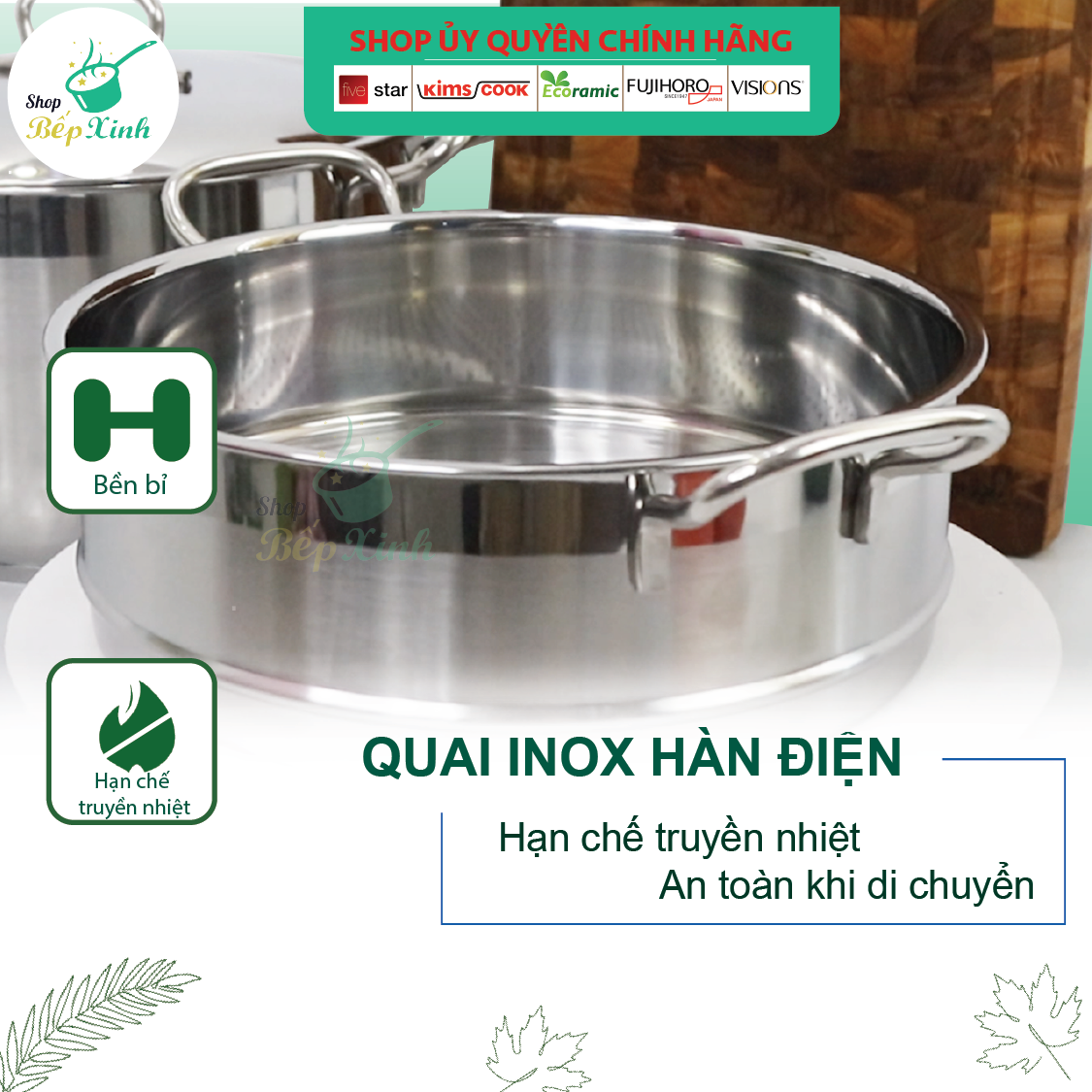 Bộ Nồi Xửng Hấp Inox 430 Bếp Từ 3 Đáy Nắp Kính Fivestar