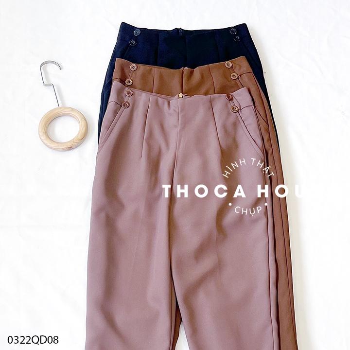 Quần baggy tây công sở trơn nút kiểu nâu, đen THOCA HOUSE thanh lịch, sang trọng tôn dáng