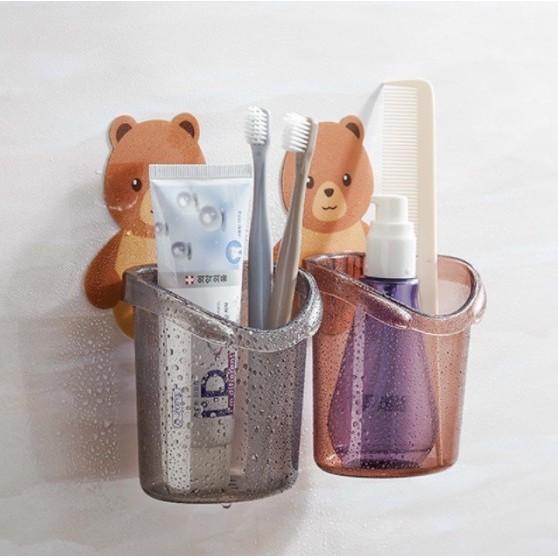 Cốc gấu dán tường siêu dính đựng bàn chải kem đánh răng