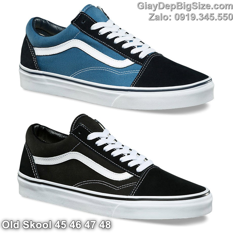 Giày trượt ván, giày vải thể thao cỡ lớn 45 46 47 48 cho nam cao to chân ú bè. Big size old skool sneakers for wide feet